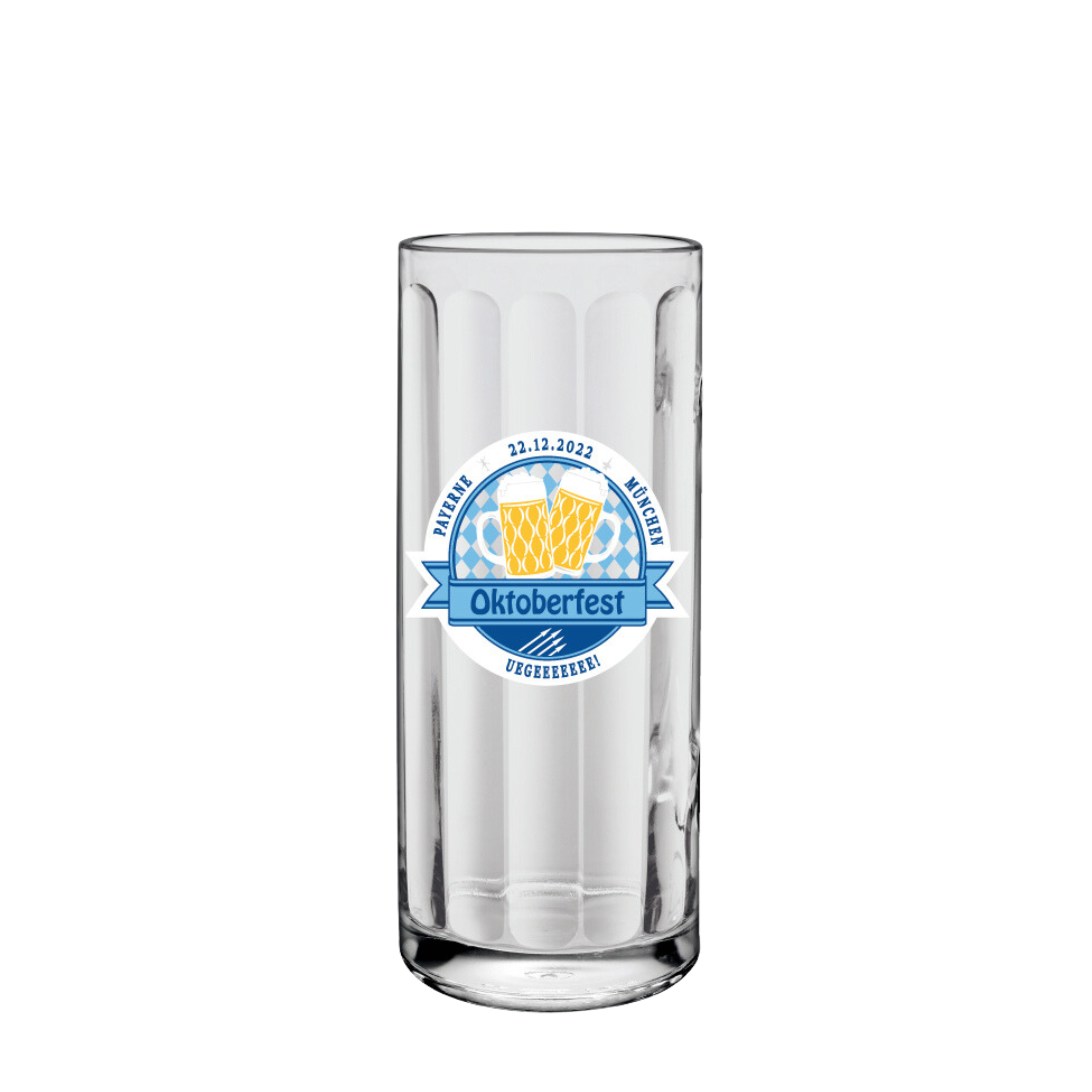 Personalised beer glass with graphic design of oktoberfest.