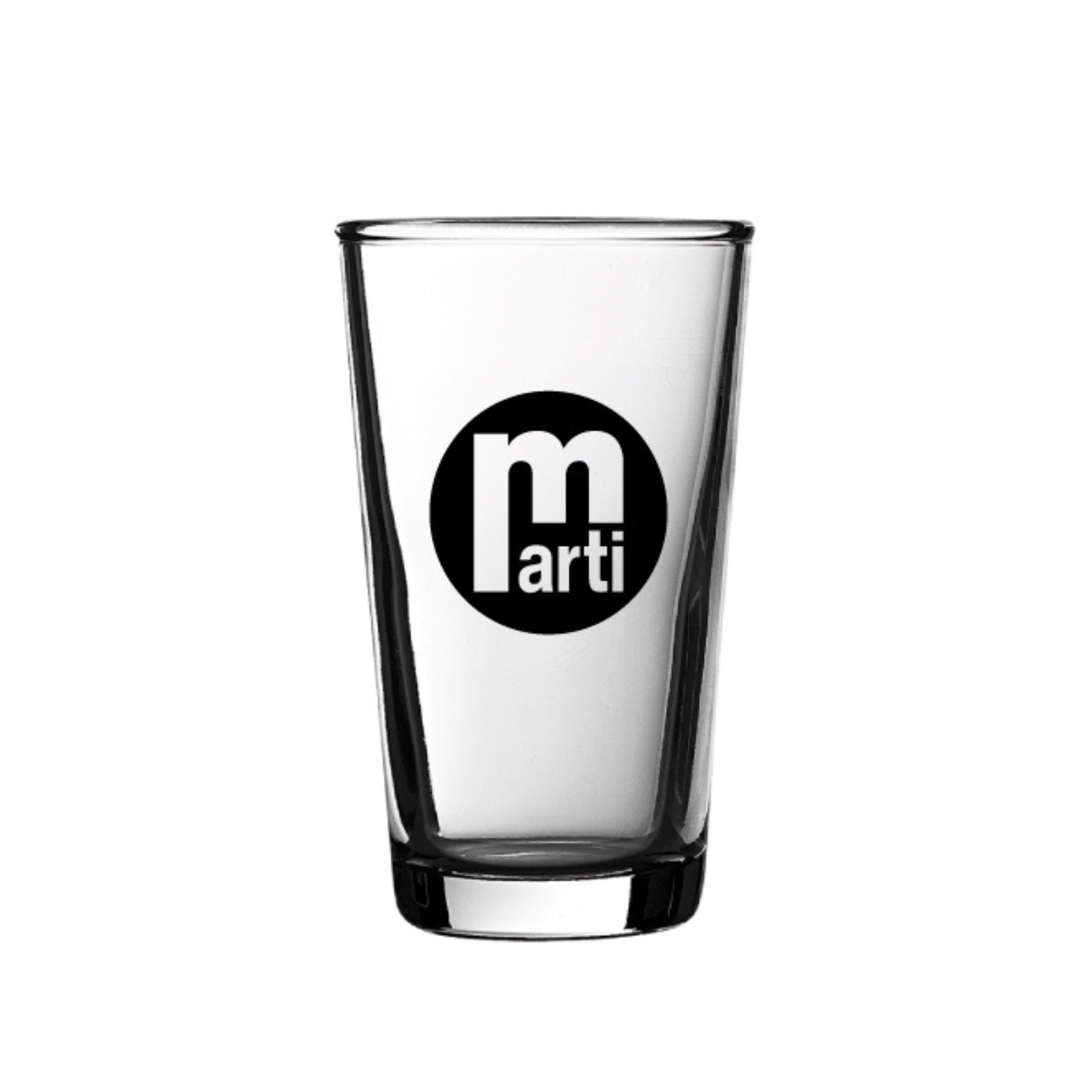 Personalised pint with a black graphic design of marti