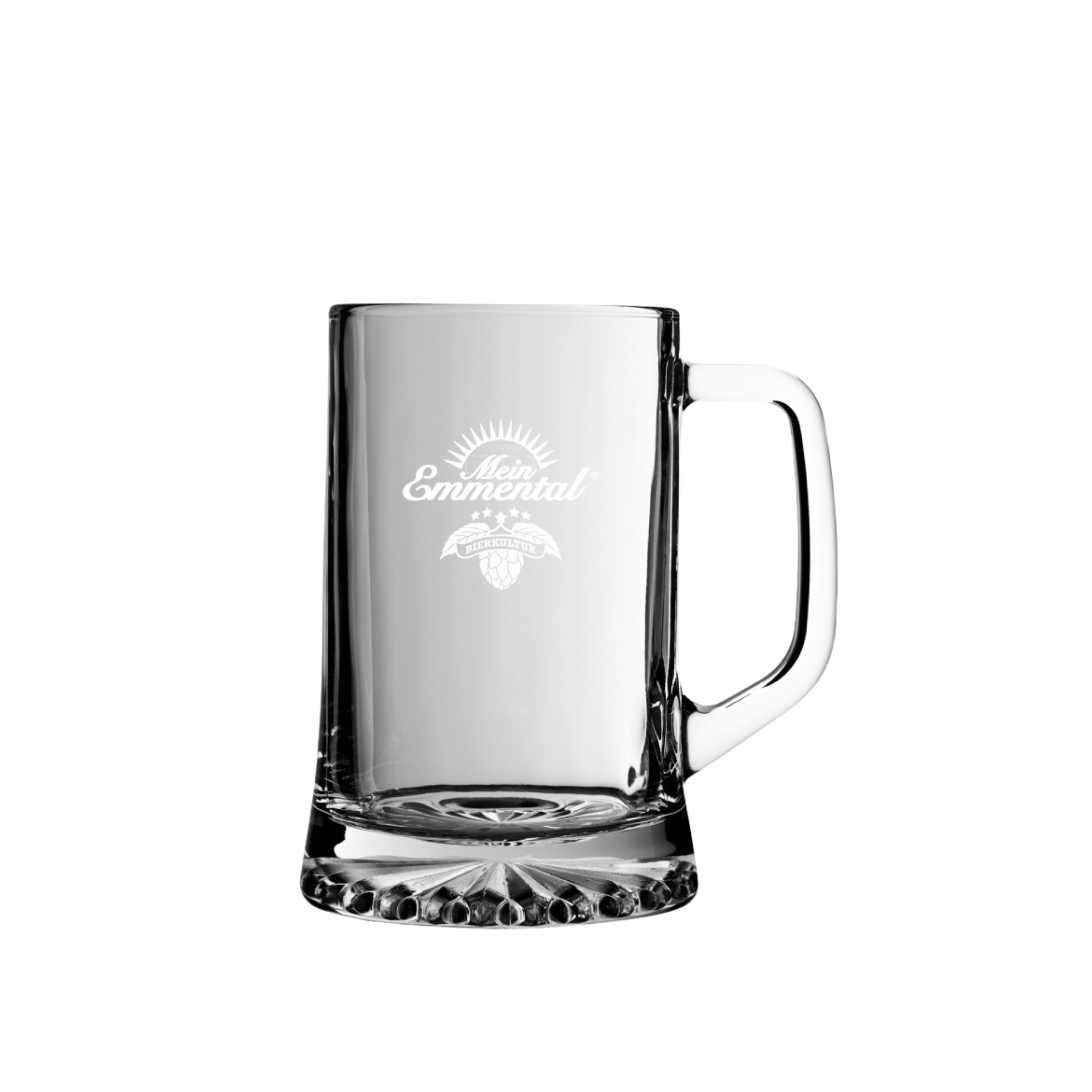 Personalised beer mug with a white graphic design of Emmental.