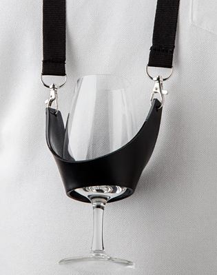 Porta-bicchiere a vino PVC nero con torre di collo nero, fissaggio mousqueton,
