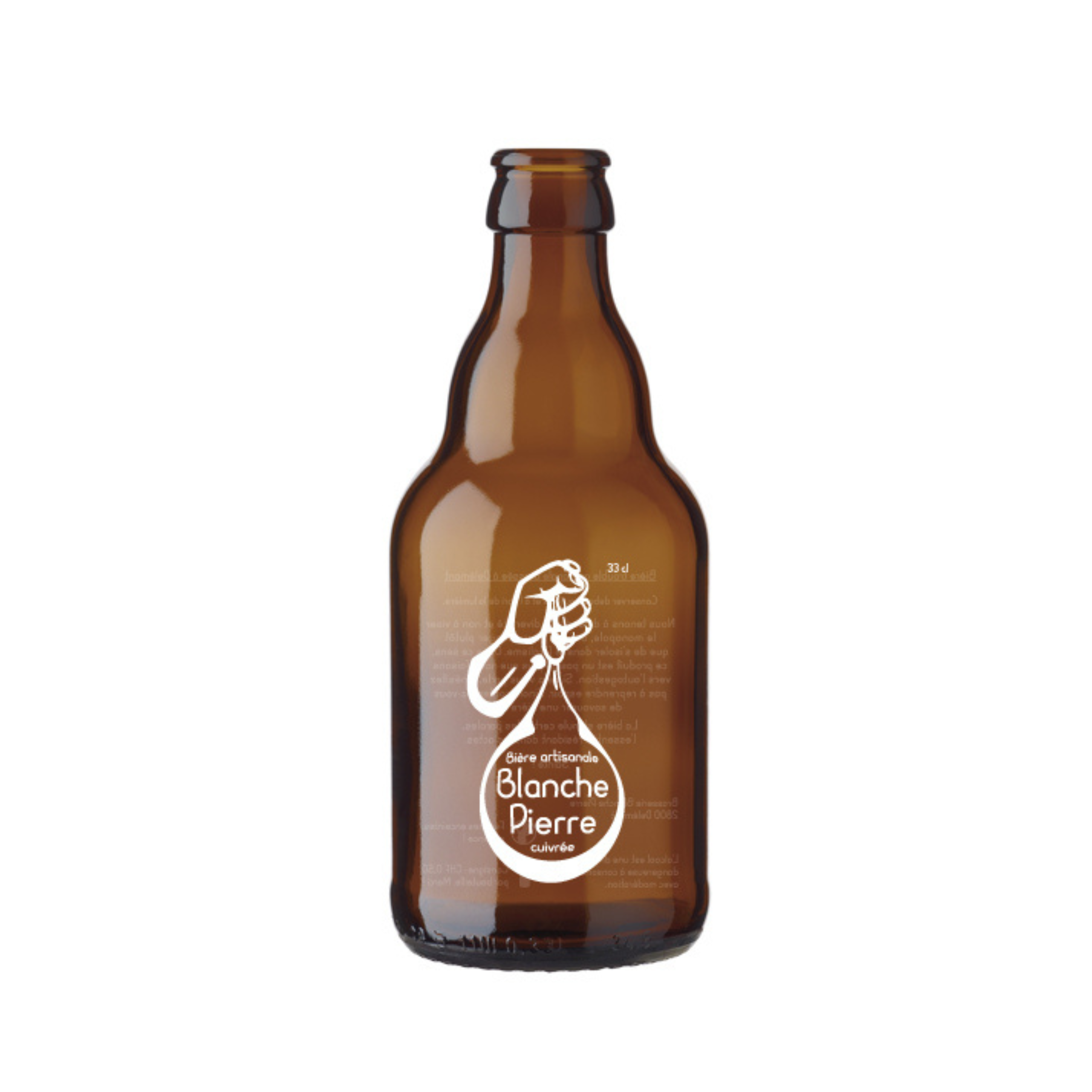 Personalised beer bottle with white graphics