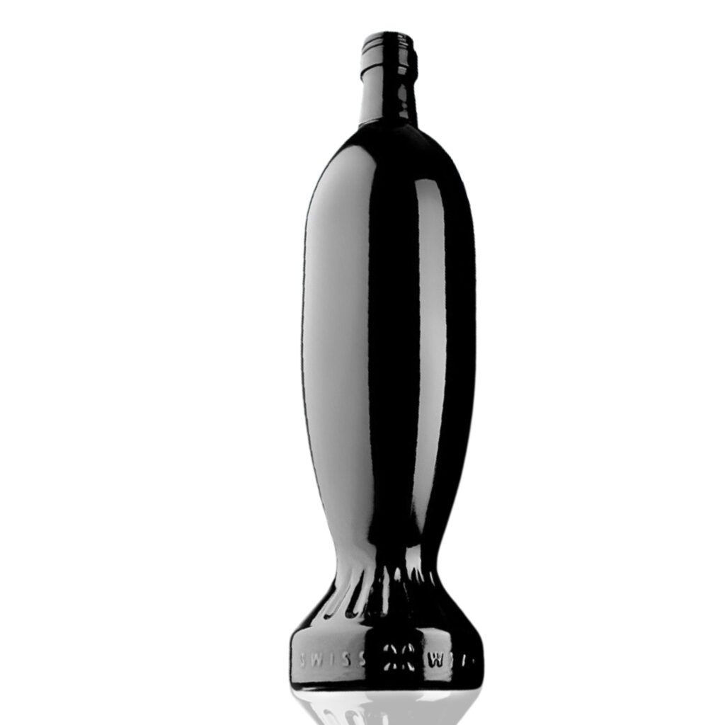 This personalised wine bottle is a own bottle shape that looks like a torpedo.