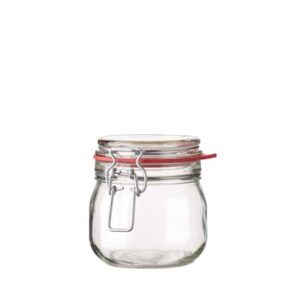 Vaso per conserve tappo meccanico 634 ml bianco con filo argento e garnizione gomma rosa