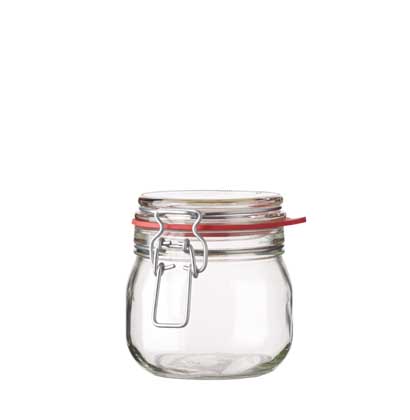 Vaso per marmellata tappo meccanico 634 ml bianco con filo argento e garnizione gomma rosa