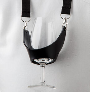 Porta-bicchiere a vino PVC nero con torre di collo nero, fissaggio mousqueton,