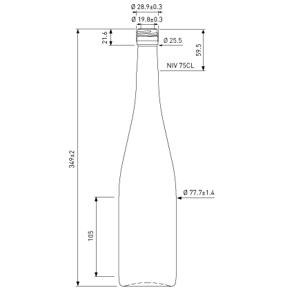 Bouteille à vin rhénane BVS 30H60 75cl blanc 350mm Bouteille à vin rhénane BVS 30H60 75cl blanc 350mm
