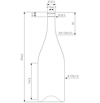 Bottiglia di vino borgogna magnum cetie 150cl antico Supreme Bottiglia di vino borgogna magnum cetie 150cl antico Supreme