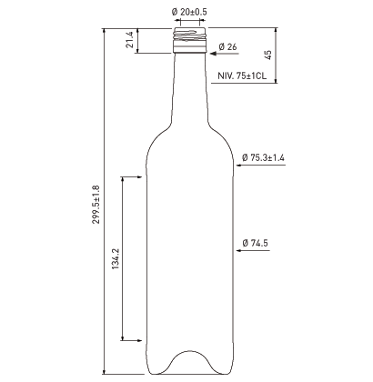 Bottiglia di vino bordolese BVS 30H60 75cl bianco Evolution Ecova Bottiglia di vino bordolese BVS 30H60 75cl bianco Evolution Ecova