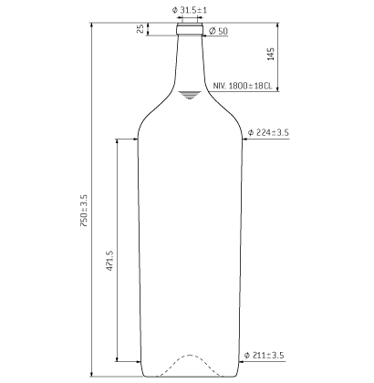 Bottiglia di vino Bordolese cetie 18l antico Bottiglia di vino Bordolese cetie 18l antico