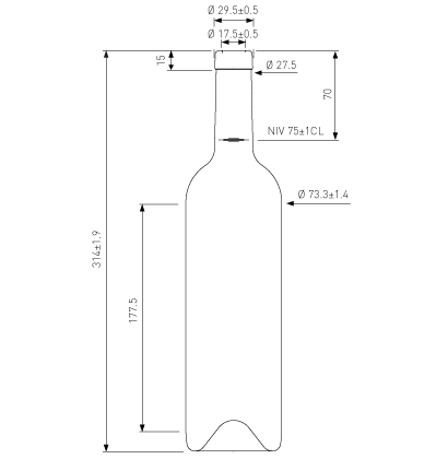 Bottiglia di vino Bordolese fascetta 17.5mm 75 cl bianco Europe Bottiglia di vino Bordolese fascetta 17.5mm 75 cl bianco Europe