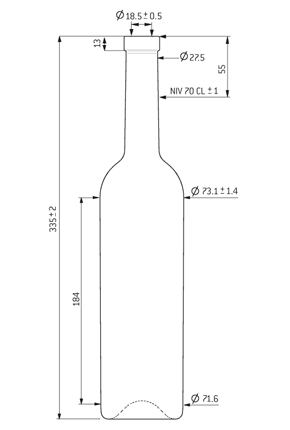 Bottiglia di vino Bordolese fascetta 70 cl antico S25 leggera Bottiglia di vino Bordolese fascetta 70 cl antico S25 leggera