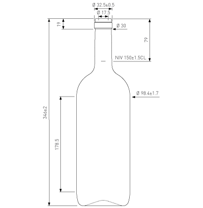 Bottiglia di vino Magnum bordolese cetie 1.5 l antico Bottiglia di vino Magnum bordolese cetie 1.5 l antico