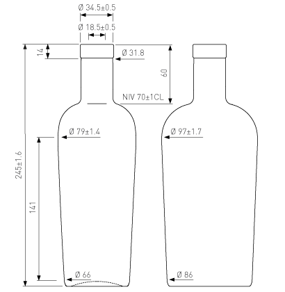 Bottiglia per Vodka fascetta 70cl bianco Roma Bottiglia per Vodka fascetta 70cl bianco Roma