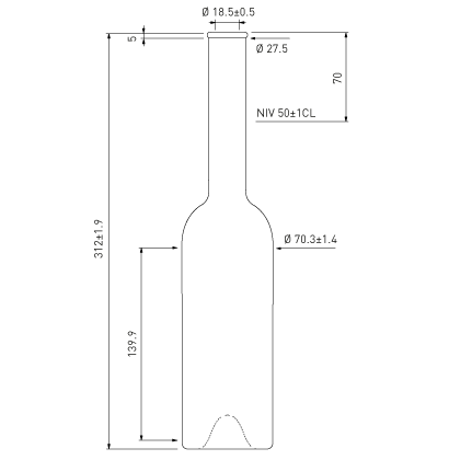 Spirituosenflasche Opera Bocca Schmalband 50cl weiss Spirituosenflasche Opera Bocca Schmalband 50cl weiss