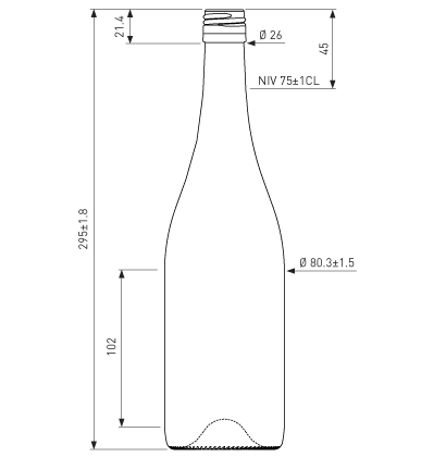 Burgundy wine bottle BVS 30H60 75cl oak Nova Burgundy wine bottle BVS 30H60 75cl oak Nova